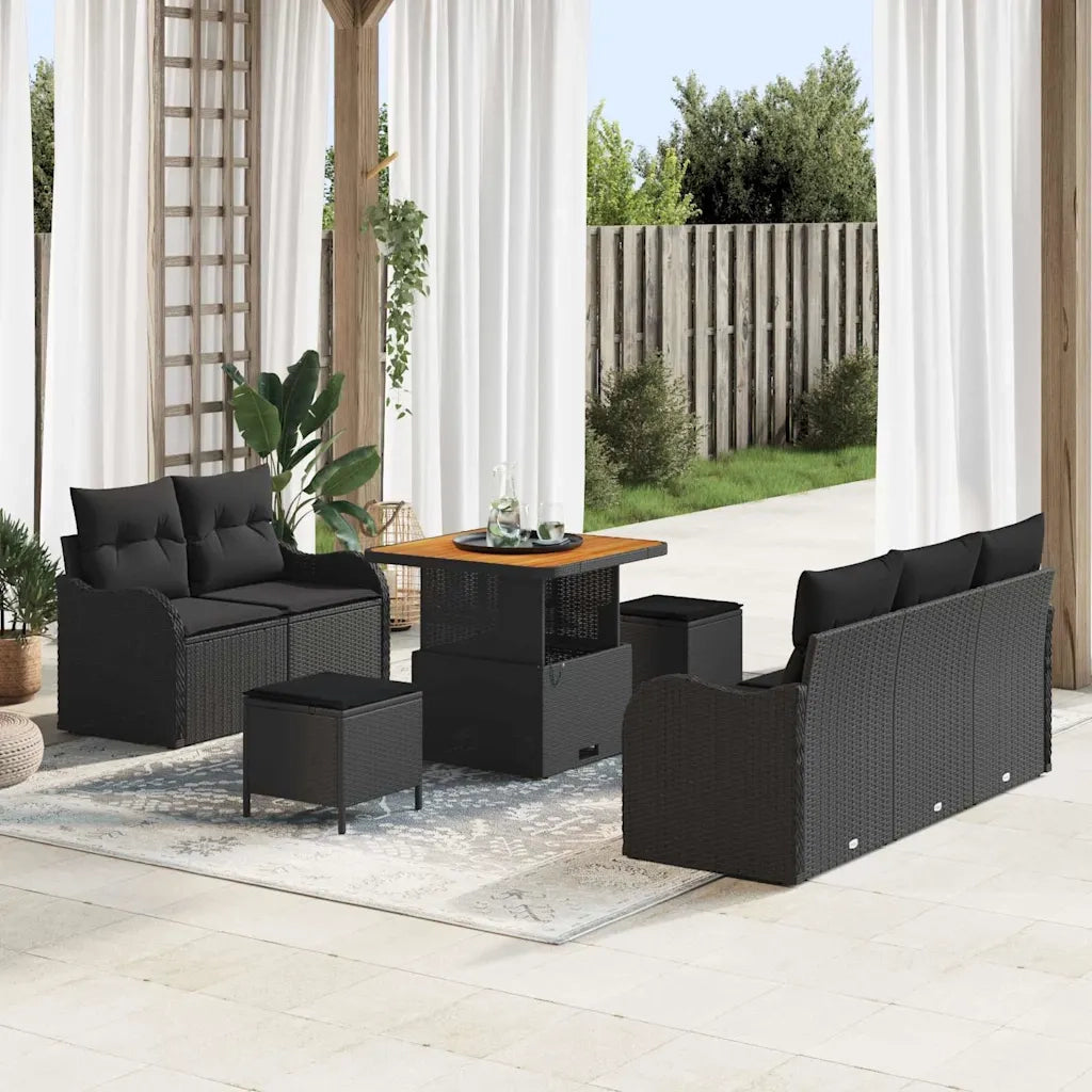 Set Divano da Giardino con cuscino 8 pcs Nero polyrattan 3362204