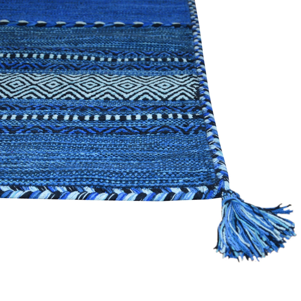 Tappeto ANTIQUE KILIM BLU cm.70x140 tessuto a mano in cotone e ciniglia