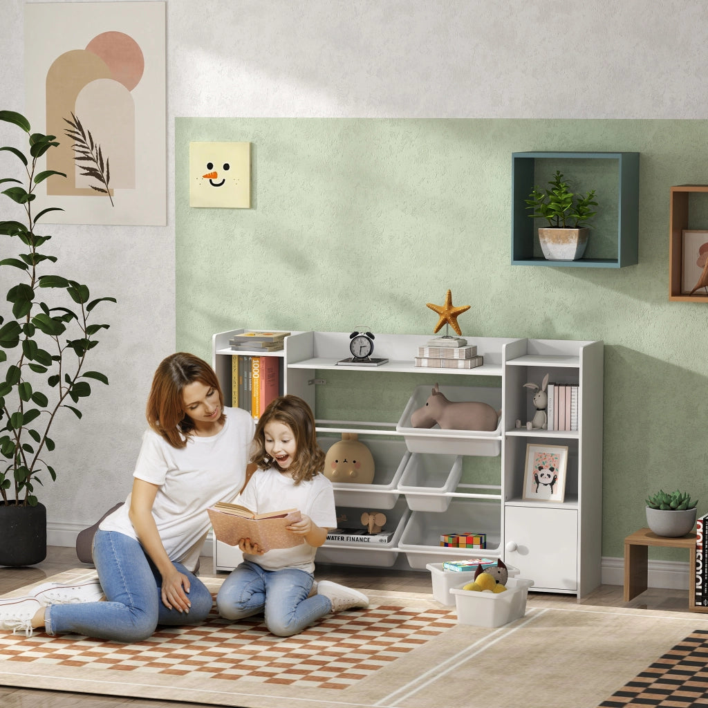 Scaffale portagiochi bambini con 8 cassetti estraibili ¨C Xylo ¨C Legno bianco organizer libreria