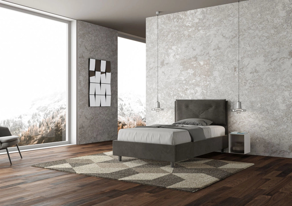 BS COM Letto una piazza e mezza contenitore imbottito 110x200 microfibra grigio