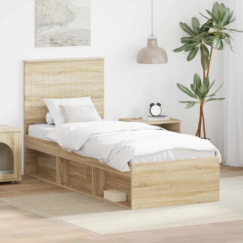 Letto singolo | Letto per adulti | Struttura del letto Rovere Sonoma 75 x 190 cm Pino massello