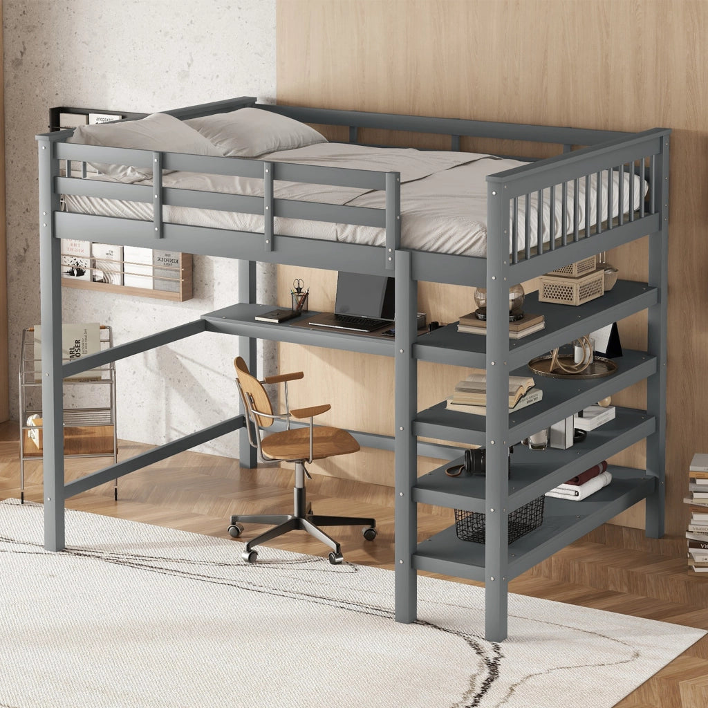 Letto a castello per bambini - Zephmum - 140x200 cm - Grigio - Con ripiani e scrivania