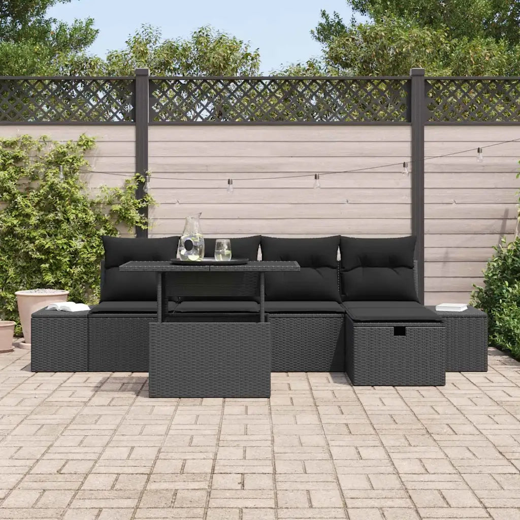 Set Divano da Giardino con cuscino 6 pcs Nero Poly Rattan