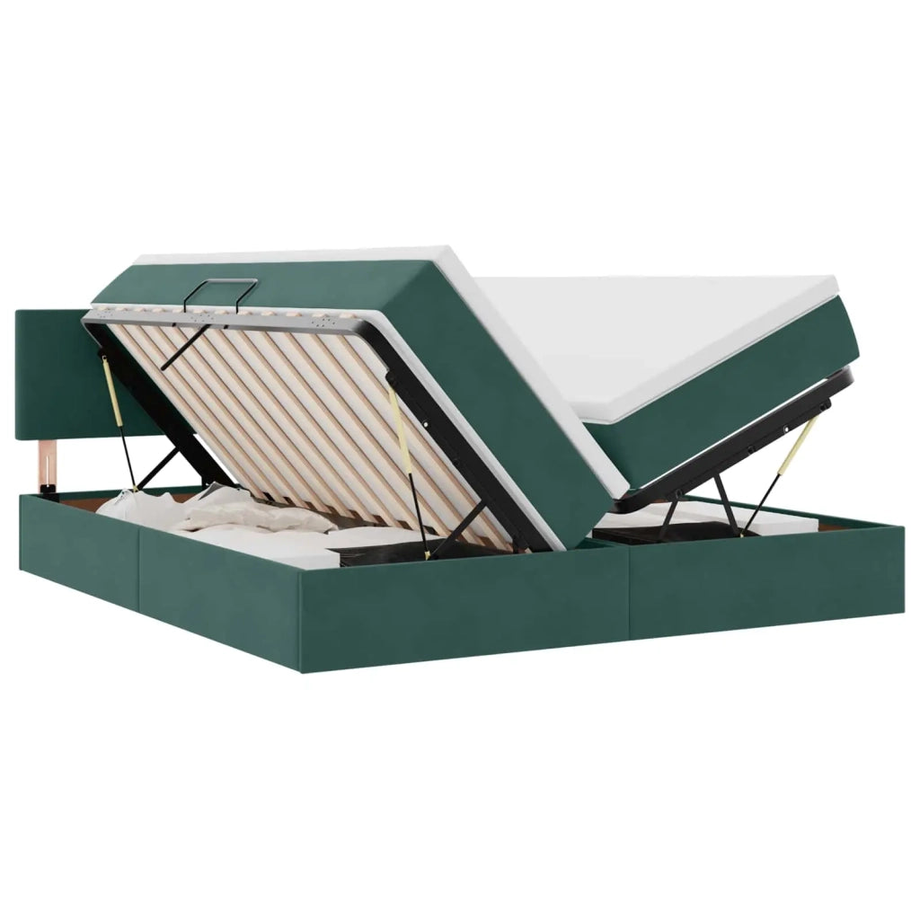 Letto con luci a strisce a LED Verde Scuro 200 x 200 cm Velluto