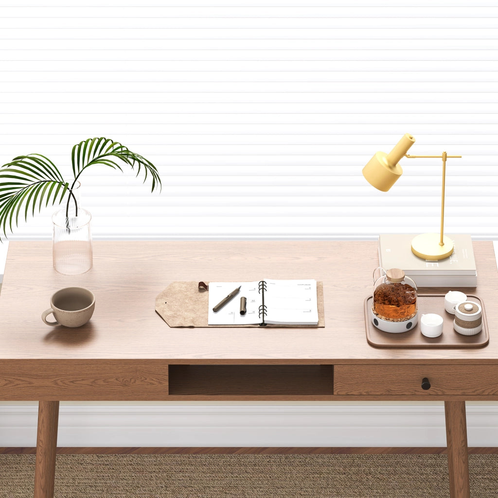 Scrivania Habo Tavolo con Cassetto e Scomparto Semichiuso 74x115x48 cm Color Legno Scuro [en.casa]