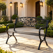 Elegante panchina da esterno, panchina da giardino con schienale ornamentale, panchina elegante (solo panchina)