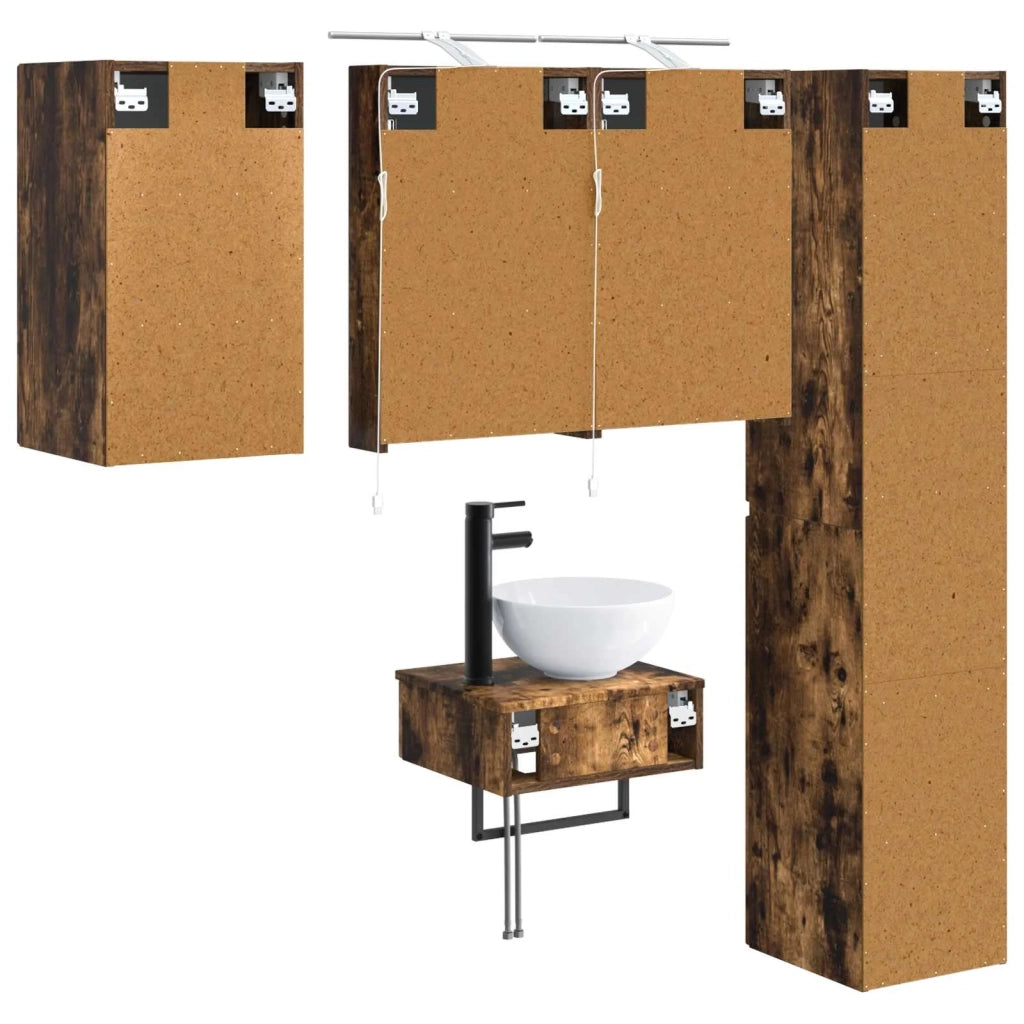 Set di mobili per il bagno 5 pz Rovere Fumo 3407243