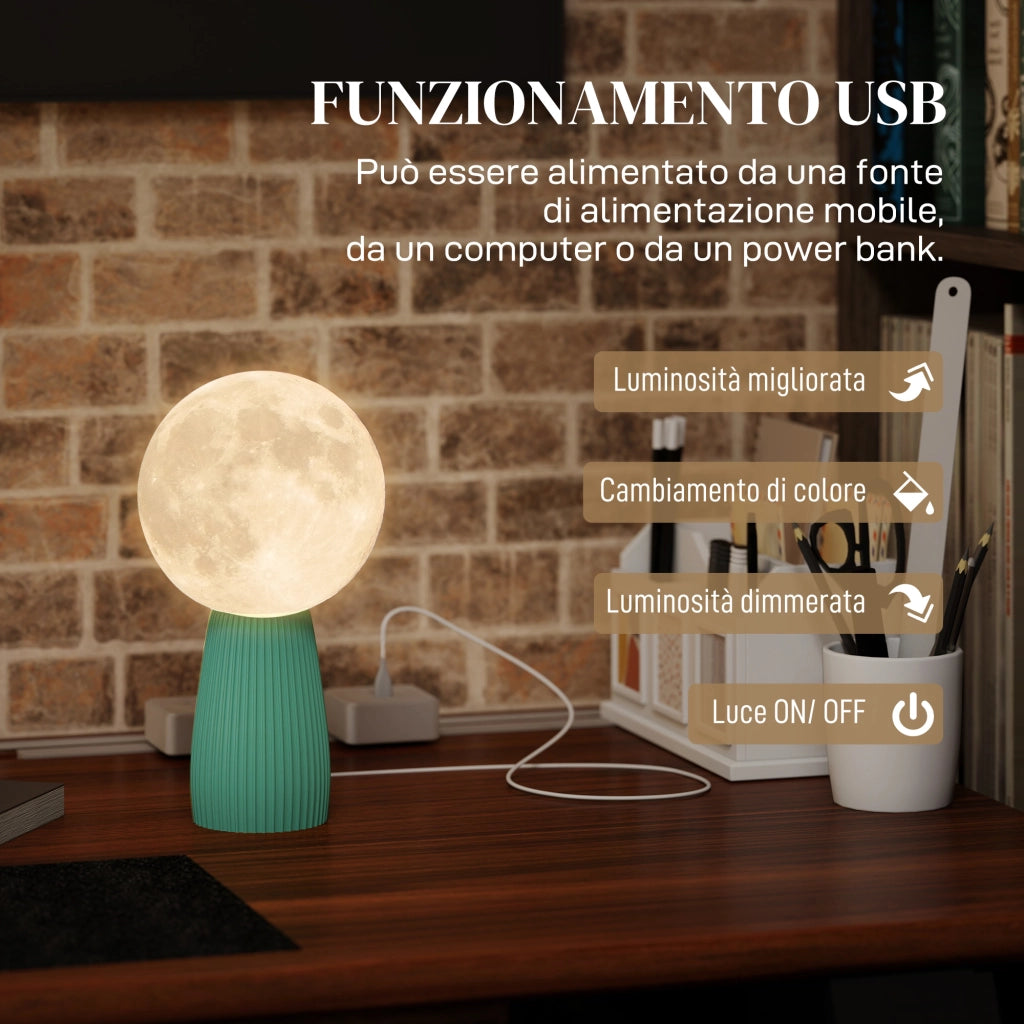 Lampada da Tavolo Luna 3D ¨C Xylo ¨C 3 Colori 10 Luminosit¨¤ ABS ?15x28cm Bianco Verde