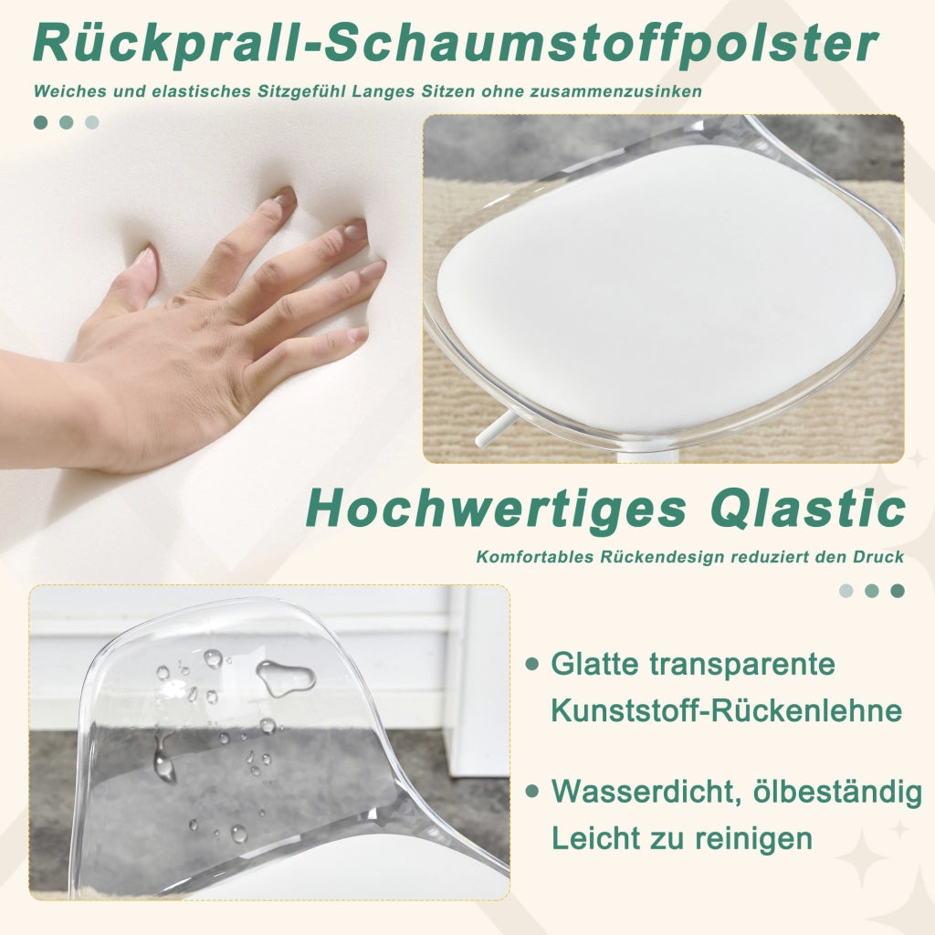 Set da 2 sedie a trave regolabili: schienale trasparente + gambe in metallo bianco, altezza regolabile da 82 a 104 cm, rotazione a 360¡ã.