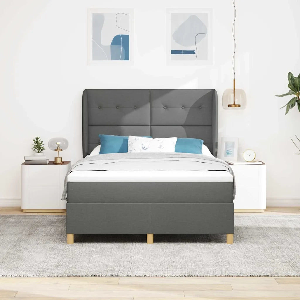 Letto a molle con materasso Grigio scuro 190 x 140 cm Tessuto 3340747