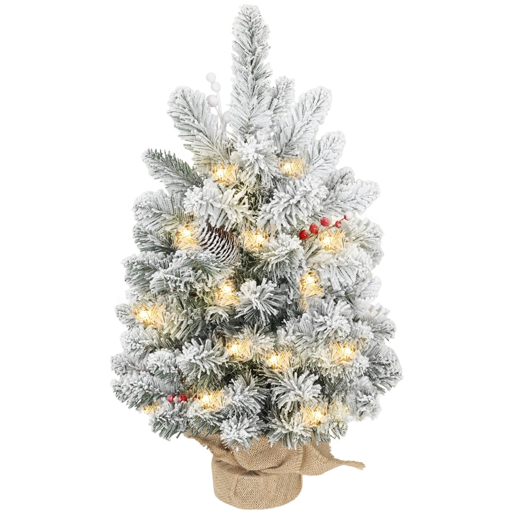 Albero di Natale Artificiale 60 cm con Luci LED e Base ¨C zephmum ¨C Verde con Neve