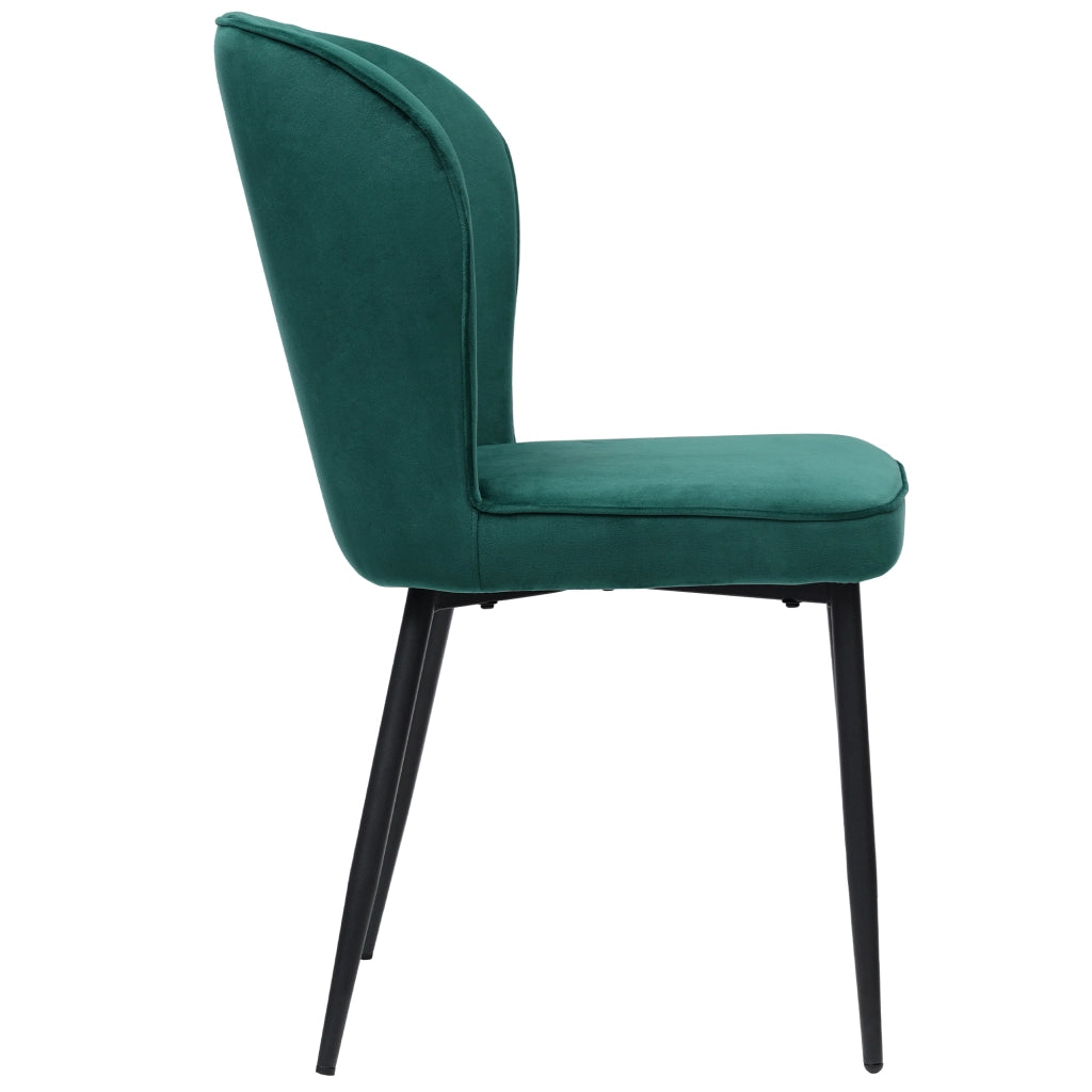 Sedia da sala da pranzo; seduta imbottita ergonomica; struttura in metallo; velluto verde