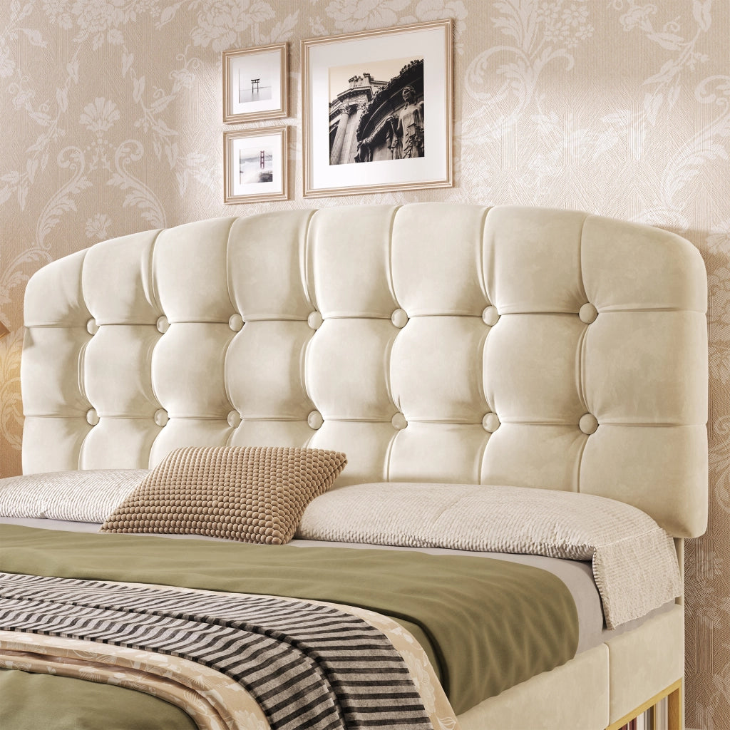 DESMIU Letto matrimoniale 140 × 200 cm 2 posti con testiera regolabile, cassetti e contenitore, senza materasso, beige