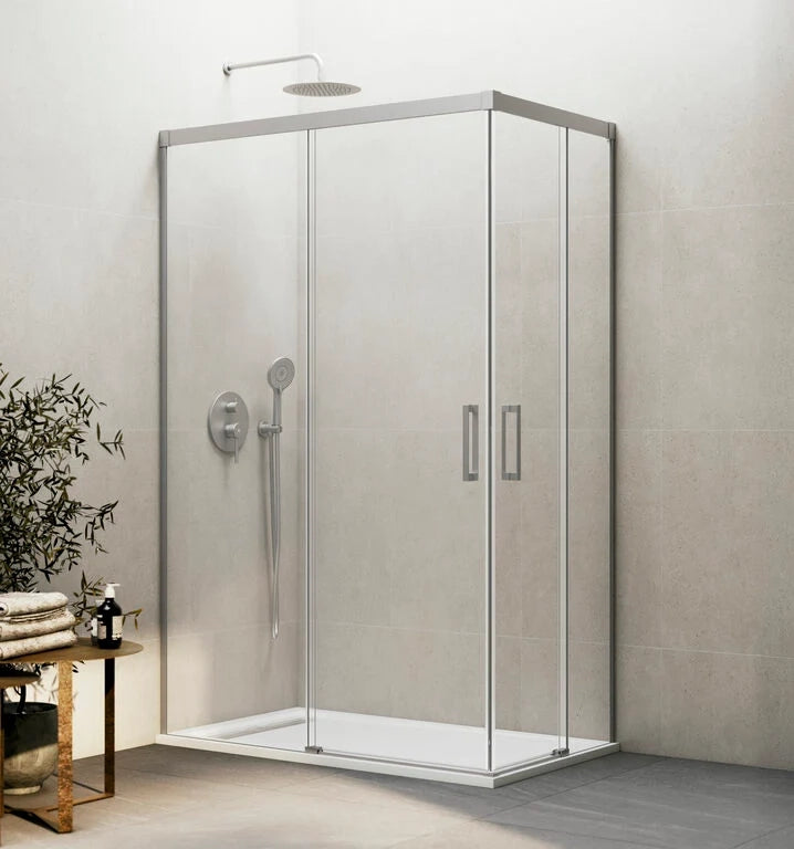 Box doccia angolare BASIC apertura al vertice 130x80 cm (125-129/75-80) nichel vetro trasparente