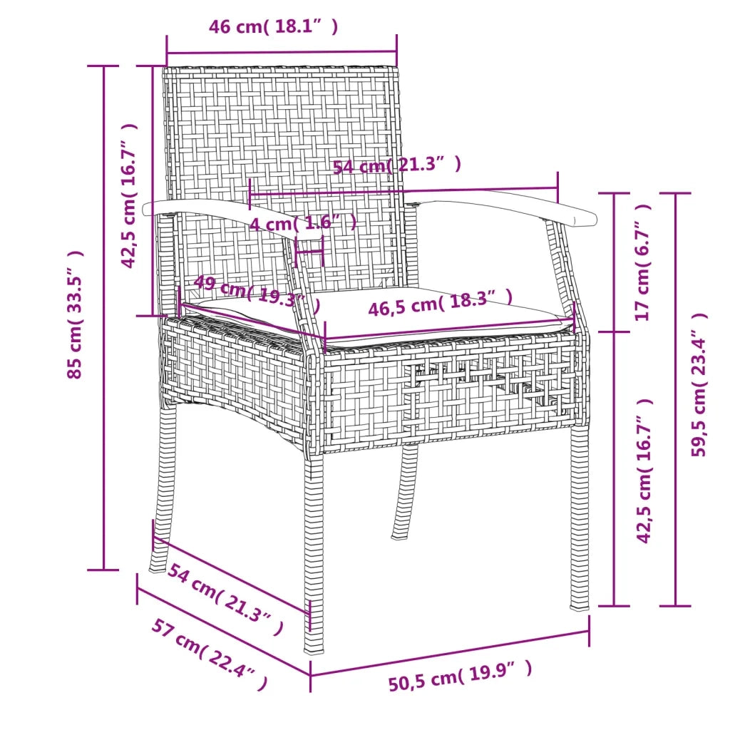 Set da Pranzo da Giardino 4 pz con Cuscini Nero in Polyrattan