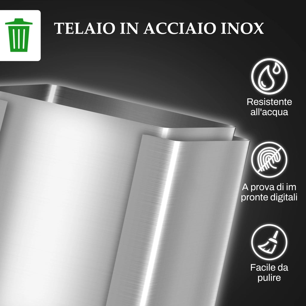 Cestino Rifiuti 2 Scomparti ¨C Zephmum ¨C Acciaio Inox e PP 45.8x36x51.6 cm