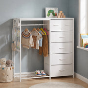 Armadio per bambini, con 6 cassetti, asta appendiabiti e presa di corrente, appendiabiti multifunzionale, bianco