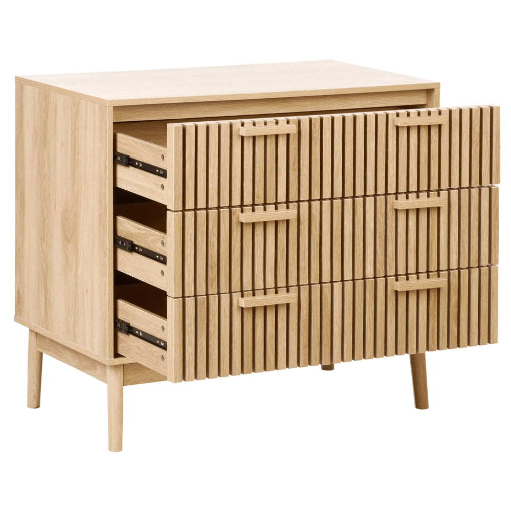 Cassettiera in legno chiaro MDF gambe in pino 3 cassetti finitura opaca Scandinavo