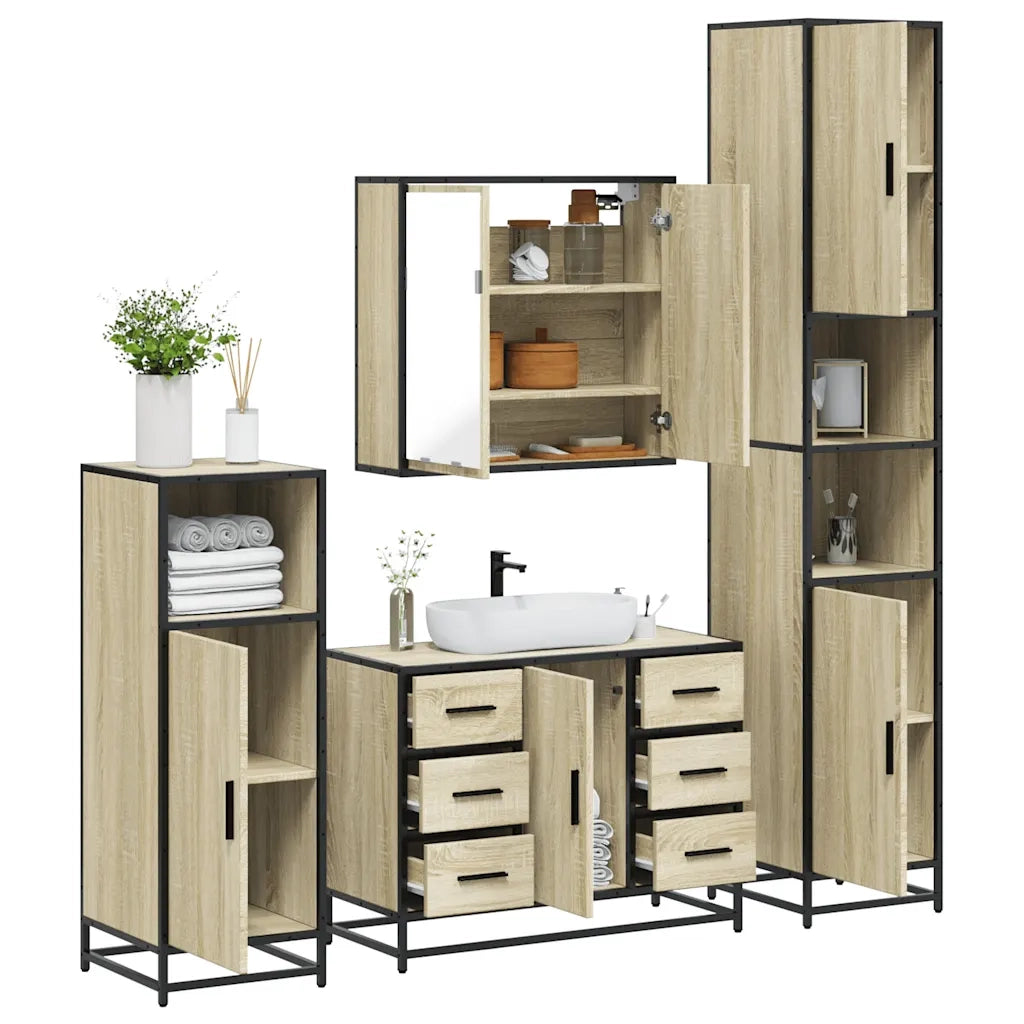 Set Mobili da Bagno 4 pz Rovere Sonoma in Legno Multistrato 3301201