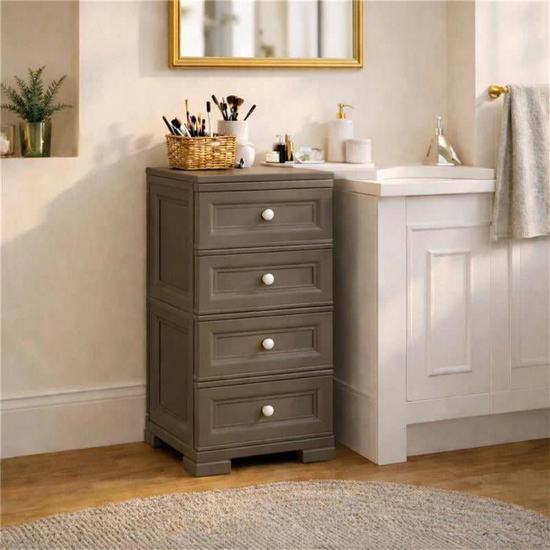 CASSETTIERA ALTA 4 CASSETTI PICCOLI WENGÉ 40X43X85,5 CM – MOBILE COMPATTO ORGANIZZAZIONE CASA PER INGRESSO E ZONA GIORNO