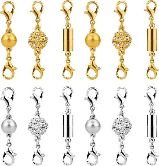 12 pezzi di chiusura magnetica per gioielli - 6 stili per collane e bracciali (argento e oro)