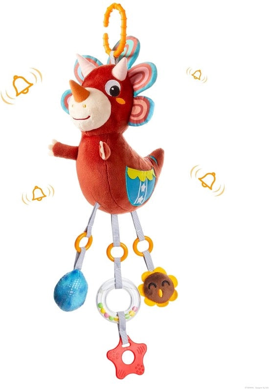 Carrello per bambini con ponte di gioco - Maniglione per dinosauri - Giocattolo in peluche - Giocattolo da stringere - Giocattolo a molla - Clip di sicurezza