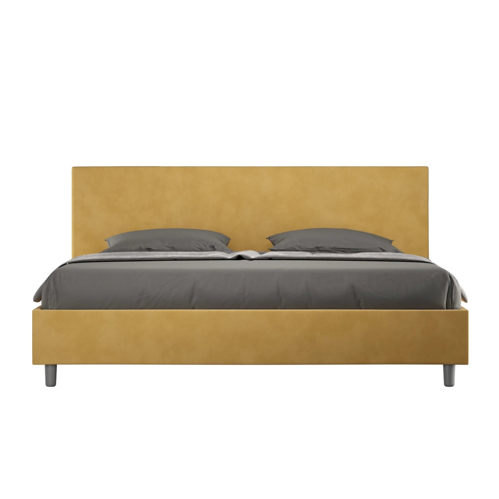 BS COM Letto senza rete imbottito 180x200 microfibra ocra