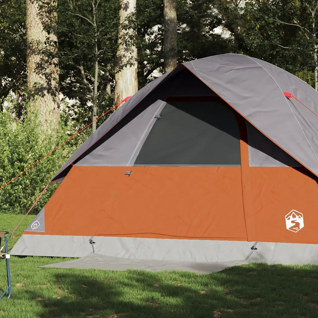 Tenda Familiare a Cupola 6 Persone-Tenda da campeggio Grigio e Arancione Impermeabile