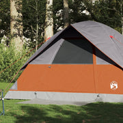 Tenda Familiare a Cupola 6 Persone-Tenda da campeggio Grigio e Arancione Impermeabile