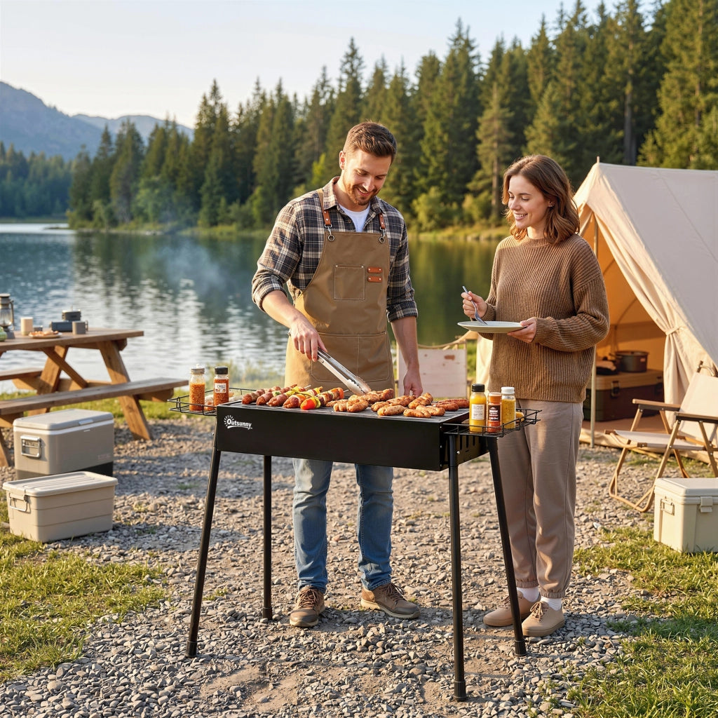 Barbecue Portatile a Carbone con 2 Griglie in Acciaio Inossidabile ¨C Minimal ¨C 94x39x70 cm Nero