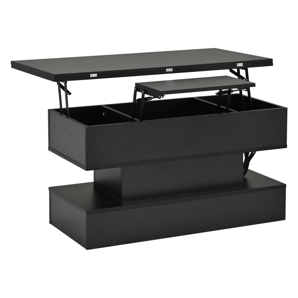 Tavolino da caffè alzabile con LED e presa laterale - per soggiorno - 100×50×51.5 cm - nero