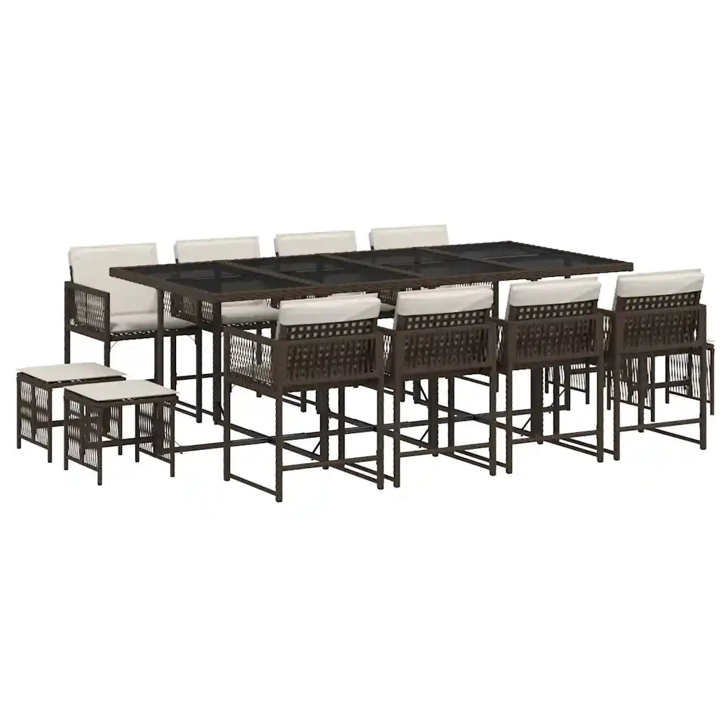 Set da Pranzo da Giardino 13pz con Cuscini Marrone Polyrattan