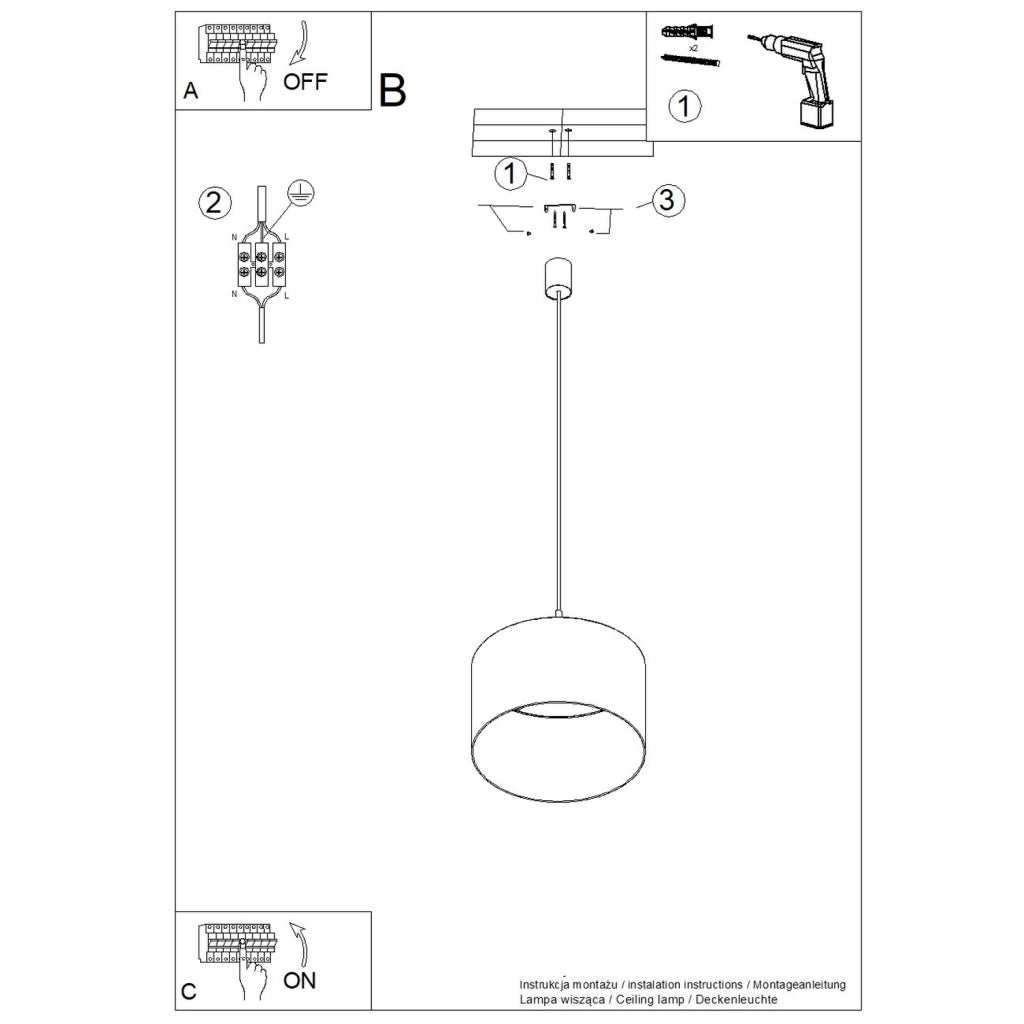 Lampada a sospensione PURELA blu navy/nera E27 PureLume