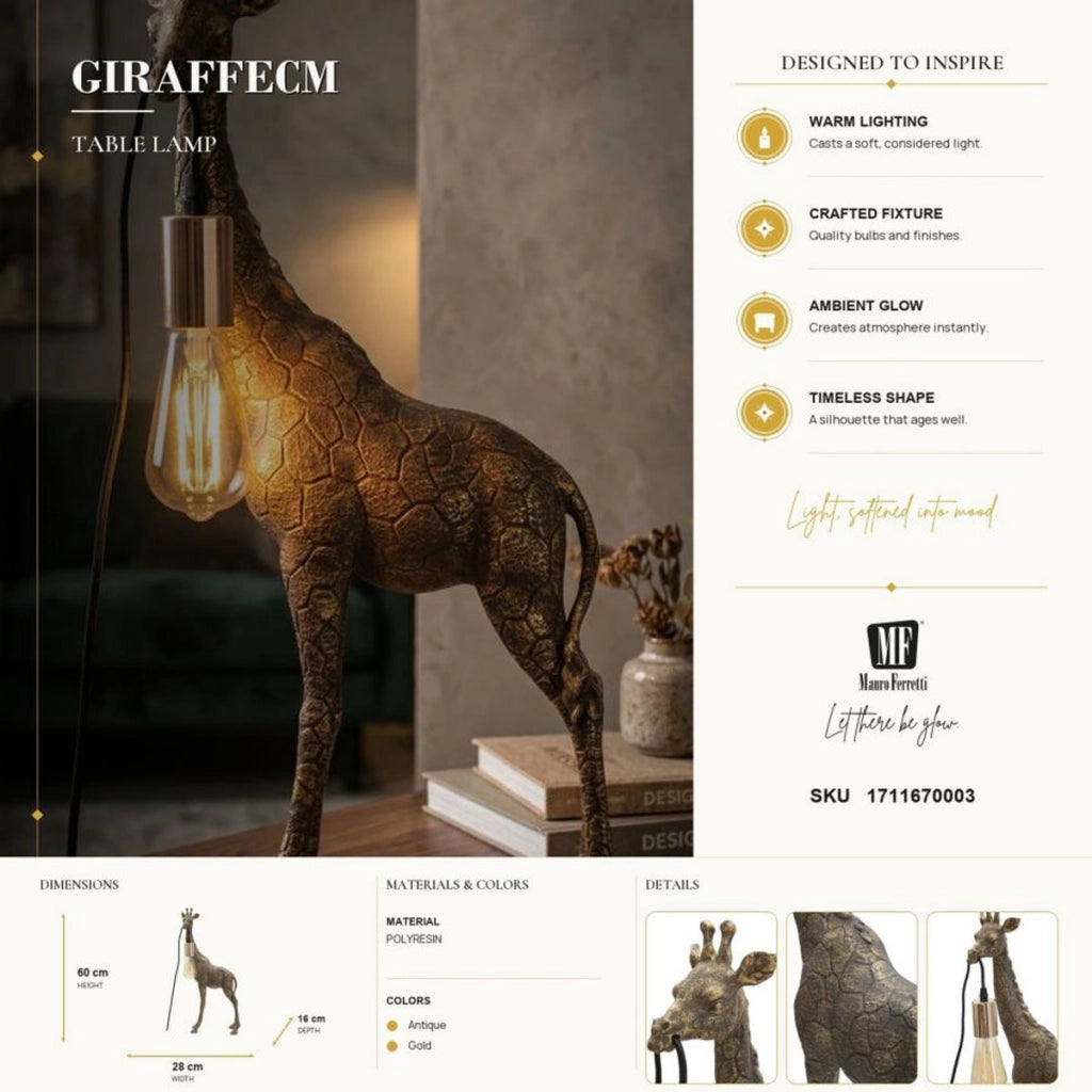 Lampada da tavolo Giraffa piccola in resina oro antico