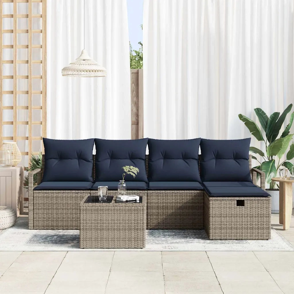 Set di divani con cuscino Grigio e Blu Navy polyrattan 3359174