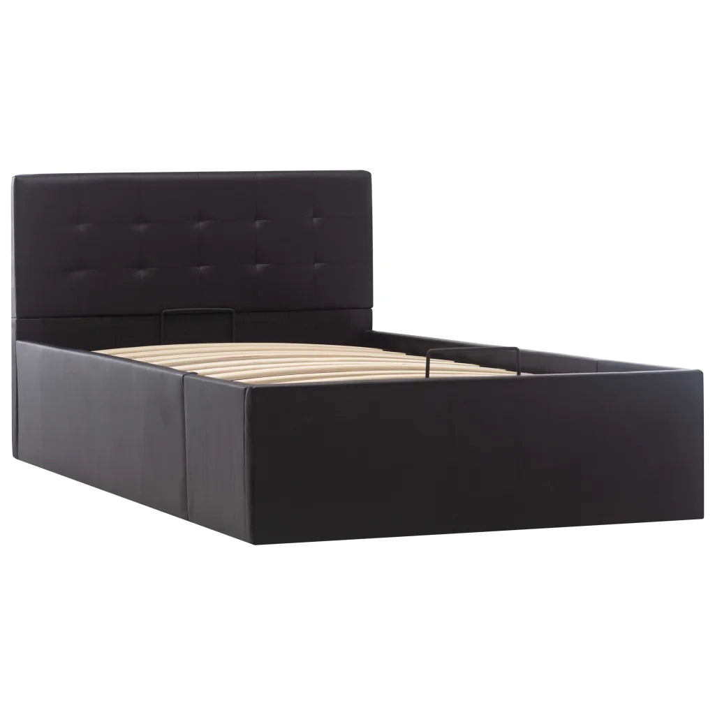 Letto singolo | Letto per adulti | Giroletto con Contenitore Idraulico Nero Similpelle 90x200cm