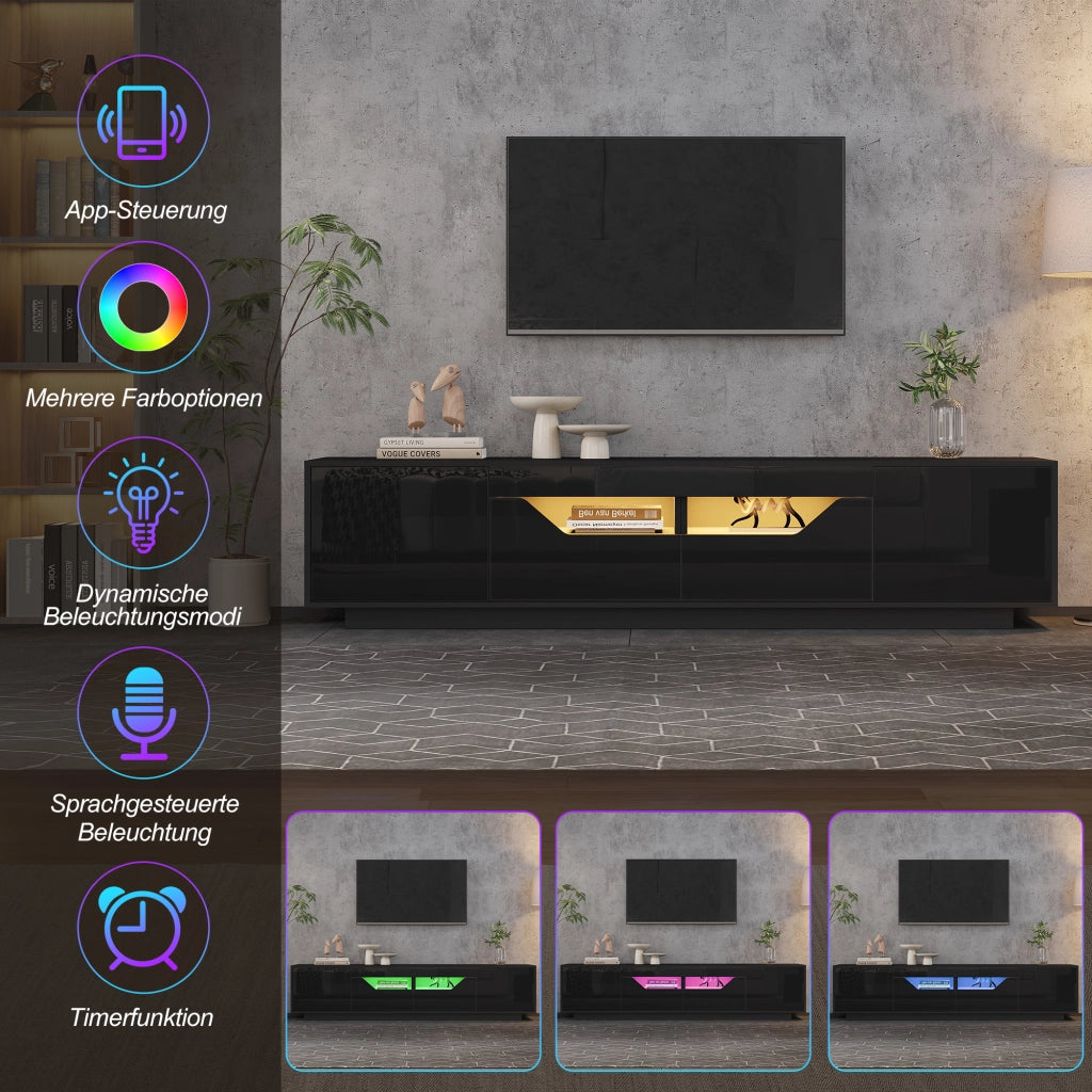 MOBILE TV 180x40x45 cm Nero lucido con LED 2 cassetti e 2 ante