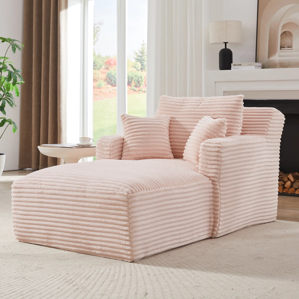 Chaise longue con funzione letto e seduta relax senza montaggio per soggiorno in velluto a coste rosa