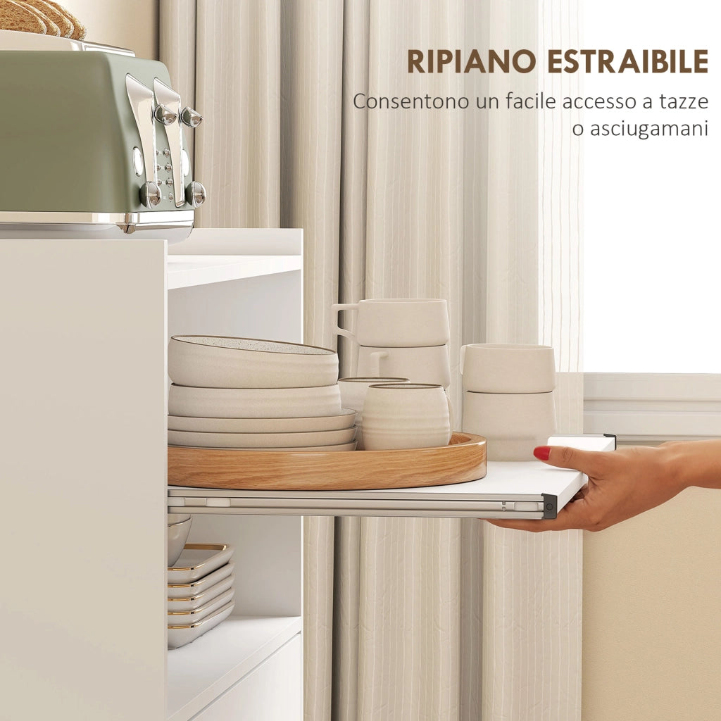 Mobile Cucina Multiuso 59x40x92 cm con Ripiano Estraibile in MDF Bianco