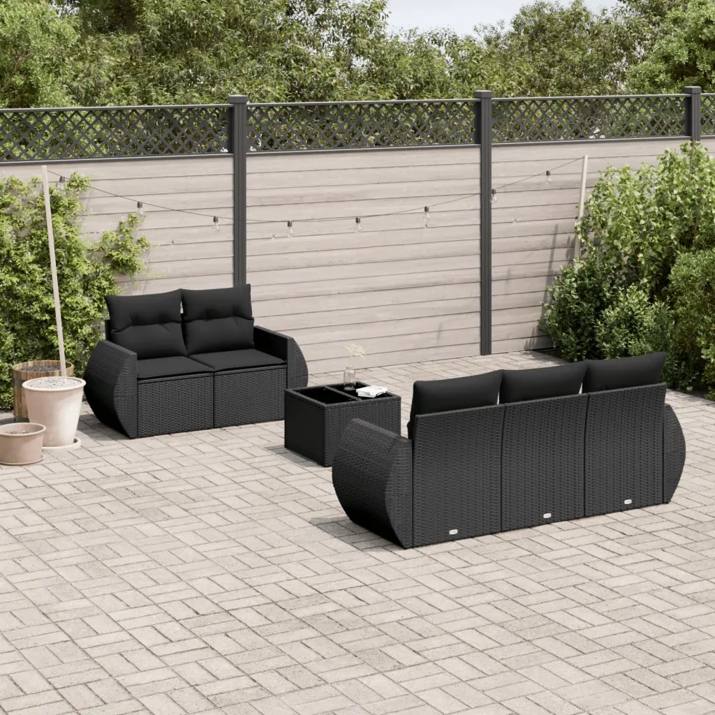 Set Divano da Giardino 6 pz con Cuscini Nero in Polyrattan 3221094