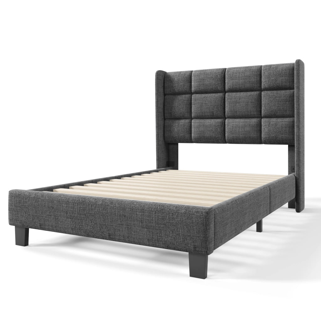 Letto Singolo Imbottito con Testiera e Rete a Doghe ¨C MINIMAL ¨C Grigio, 90x200