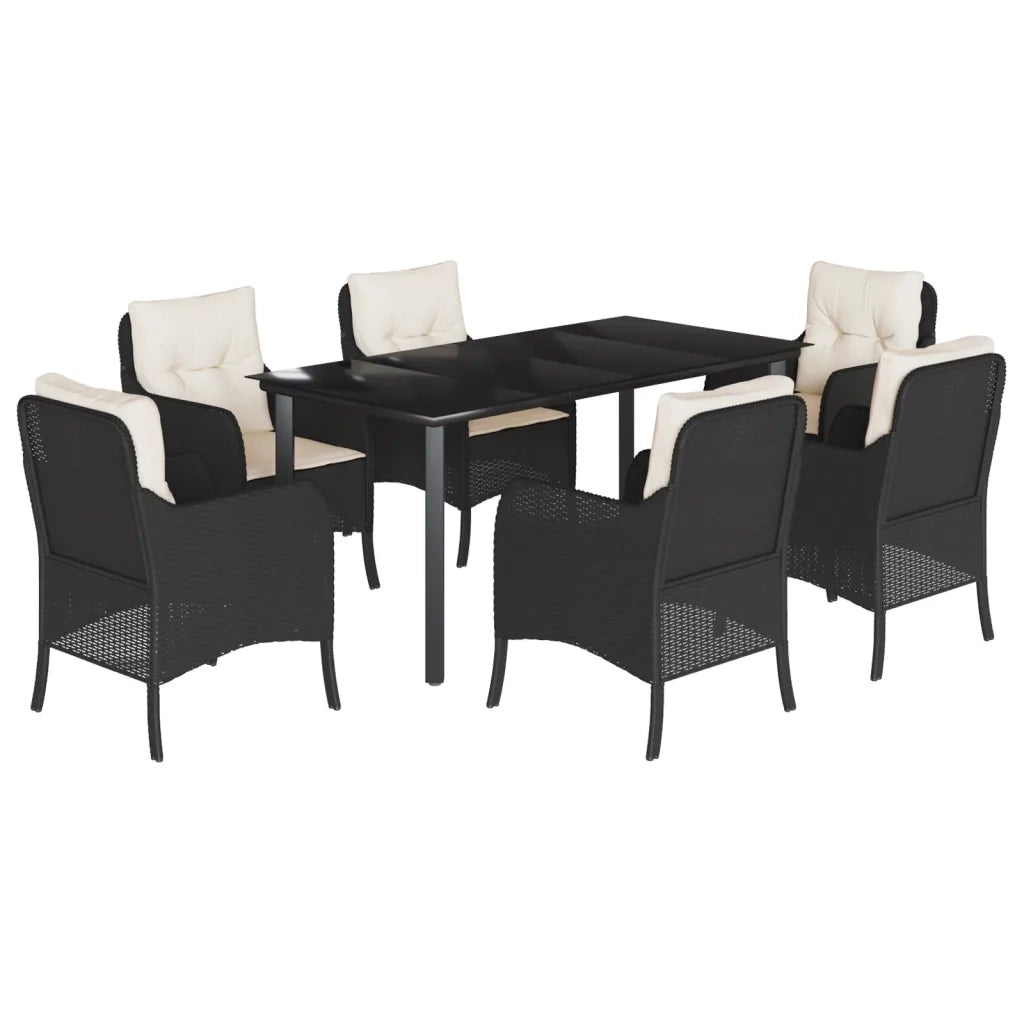 Set da Pranzo da Giardino 7 pz Nero con Cuscini in Polyrattan 3211917