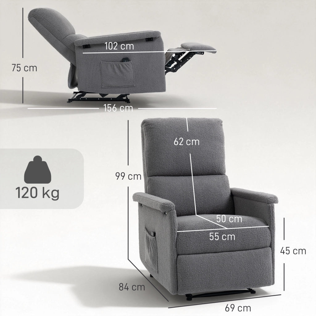 Poltrona relax reclinabile massaggiante ¨C Xylo ¨C tessuto grigio con poggiapiedi 69x84x99cm