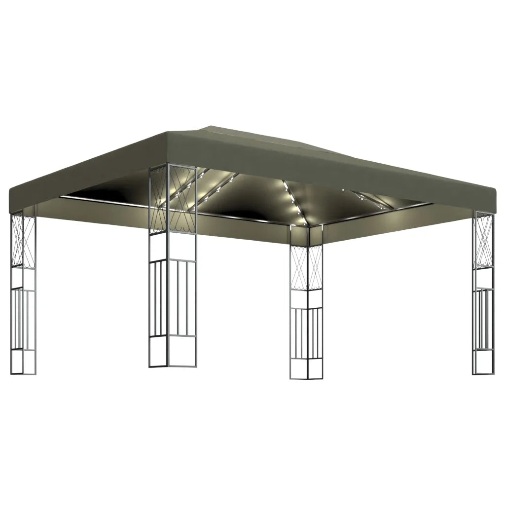 Gazebo con Luci a Stringa LED 3x4 m in Tessuto Grigio Talpa 3070331