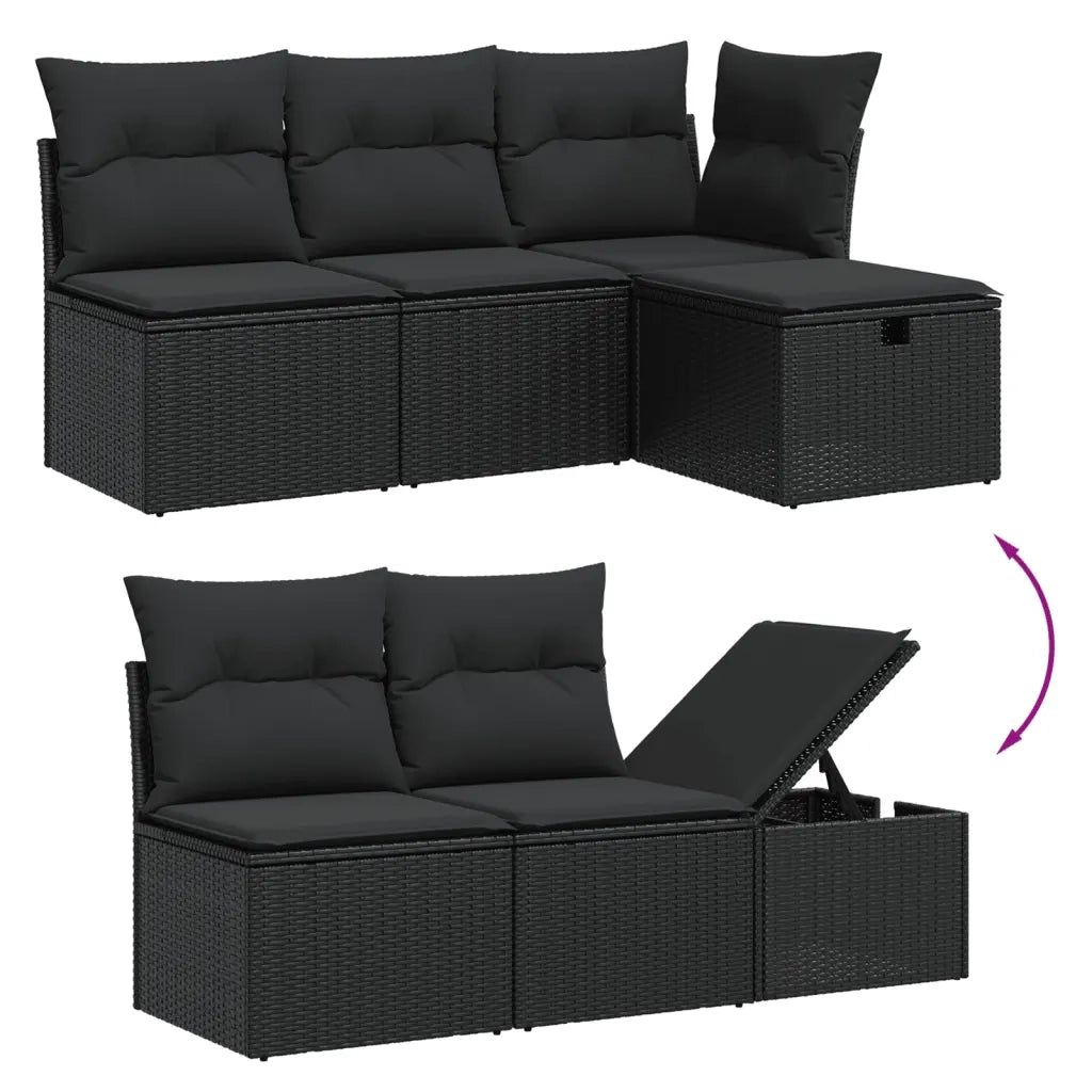 Set Divano da Giardino 6 pz con Cuscini Nero in Polyrattan 3275582