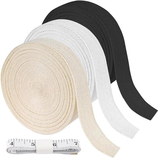 Nastro di fissaggio in cotone 20 mm - 3 rotoli 10 m/rotolo - Nastro adesivo con punti di fissaggio - Resistente allo sfregamento e duraturo - Riga flessibile 1,5 m - Nastro di supporto