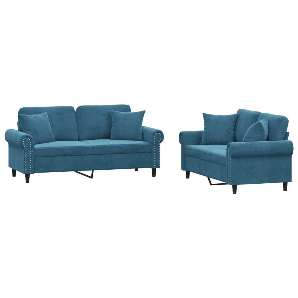 Set di Divani 2 pz con Cuscini Blu in Velluto 3202239