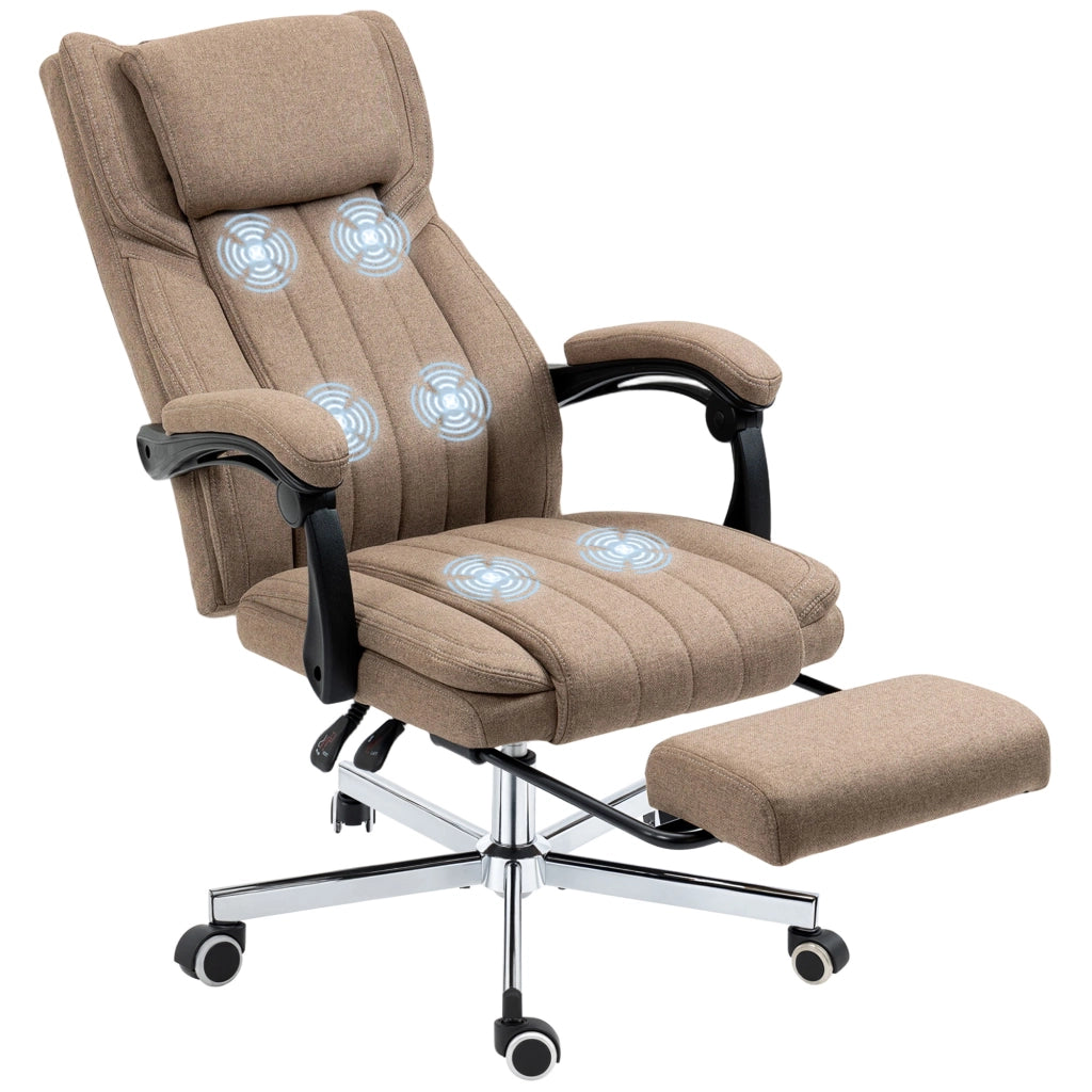 Sedia da Ufficio con Poggiapiedi ¨C Minimal ¨C Marrone, Tessuto Effetto Lino, 65x61x108-118 cm