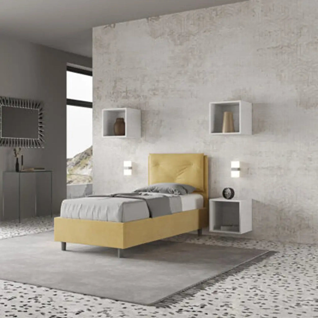 Letto singolo con rete imbottito 80x200 microfibra ocra Appia