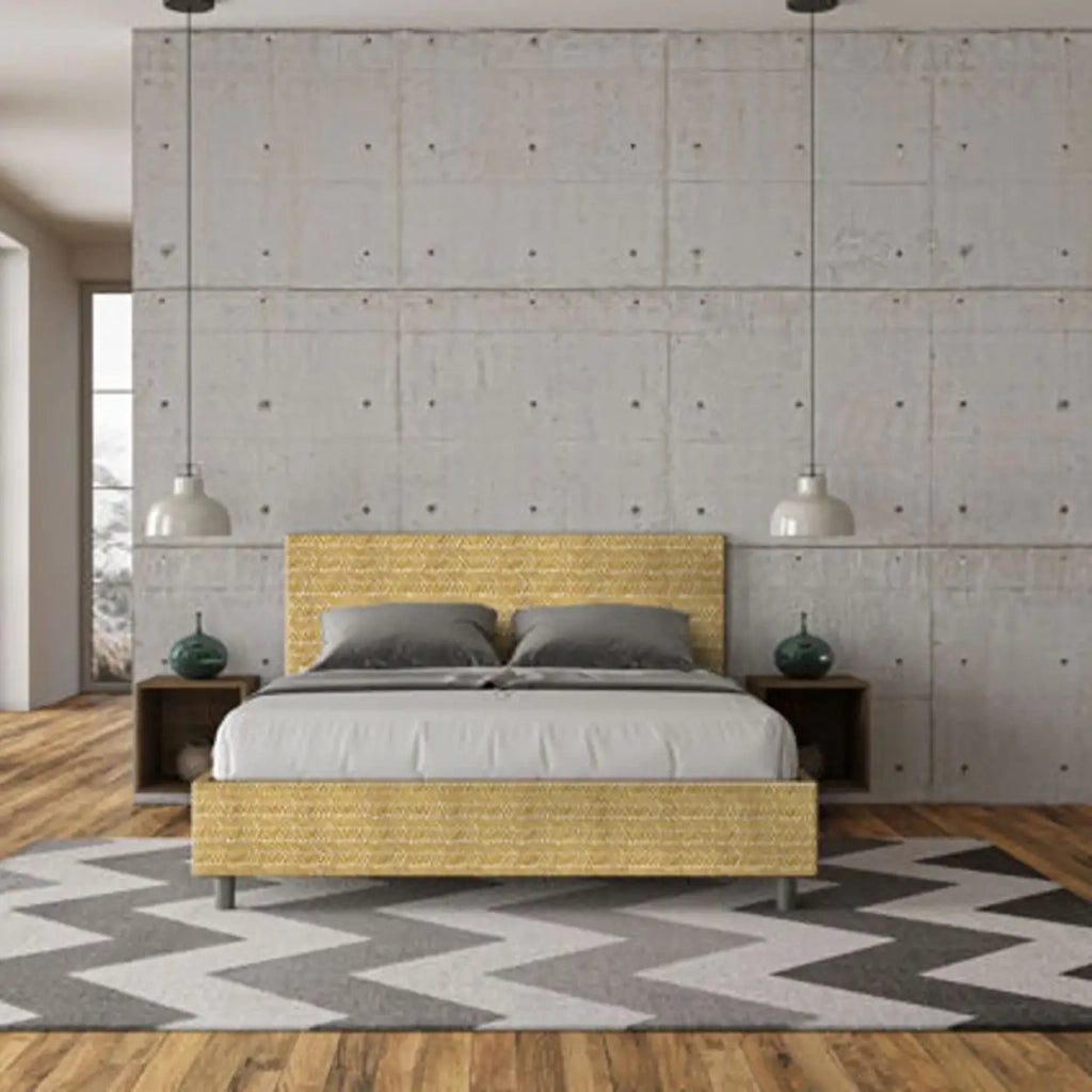 Letto matrimoniale contenitore imbottito 160x190 tessuto Aragona 3 giallo Adele